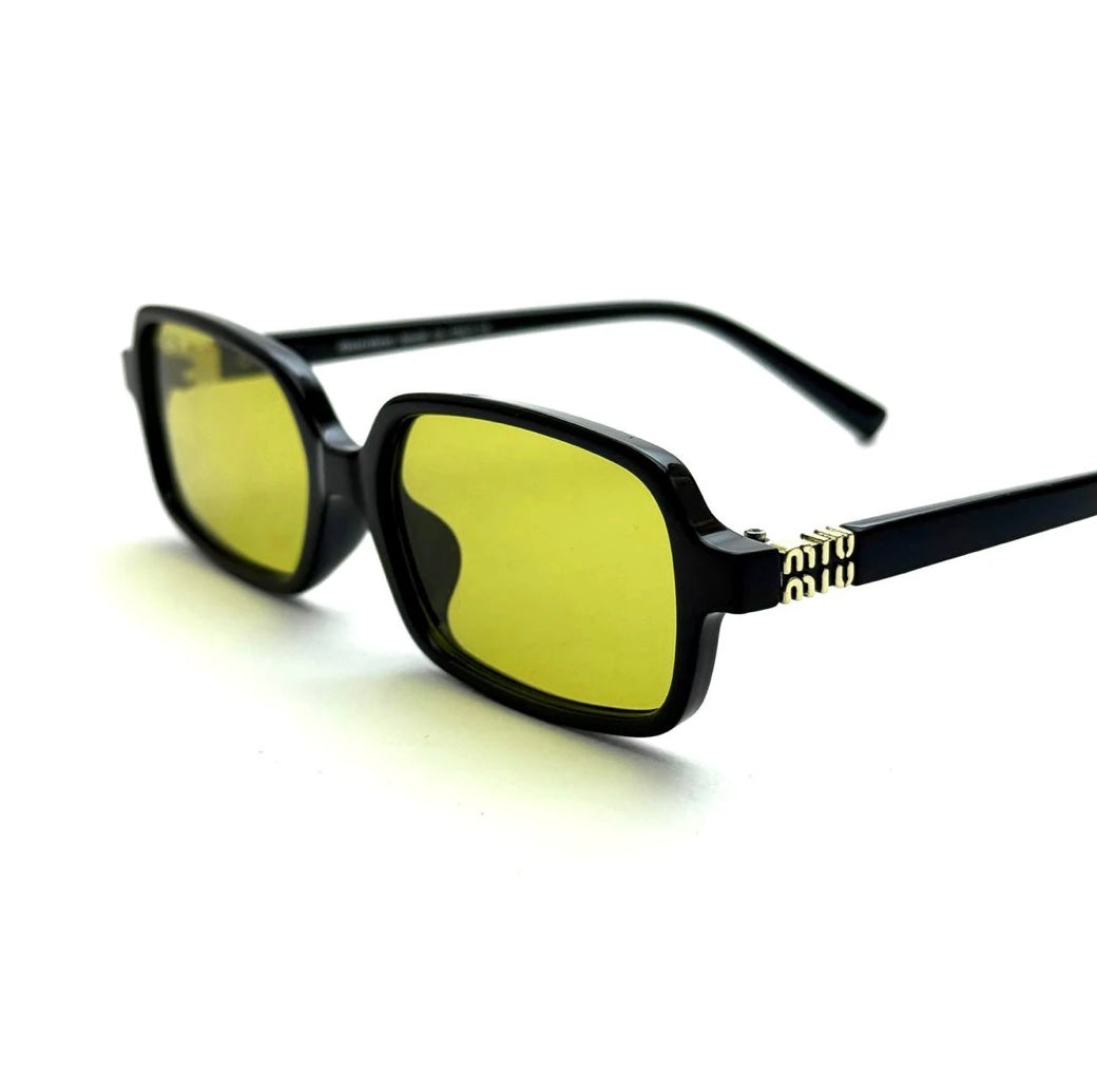 Miu Miu Rectangular Regard - Black Frame Yellow Lens