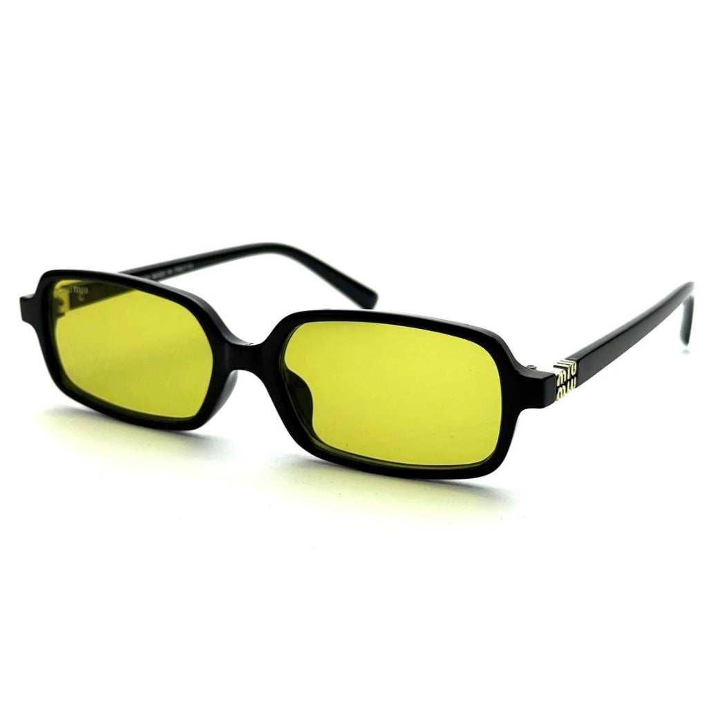 Miu Miu Rectangular Regard - Black Frame Yellow Lens