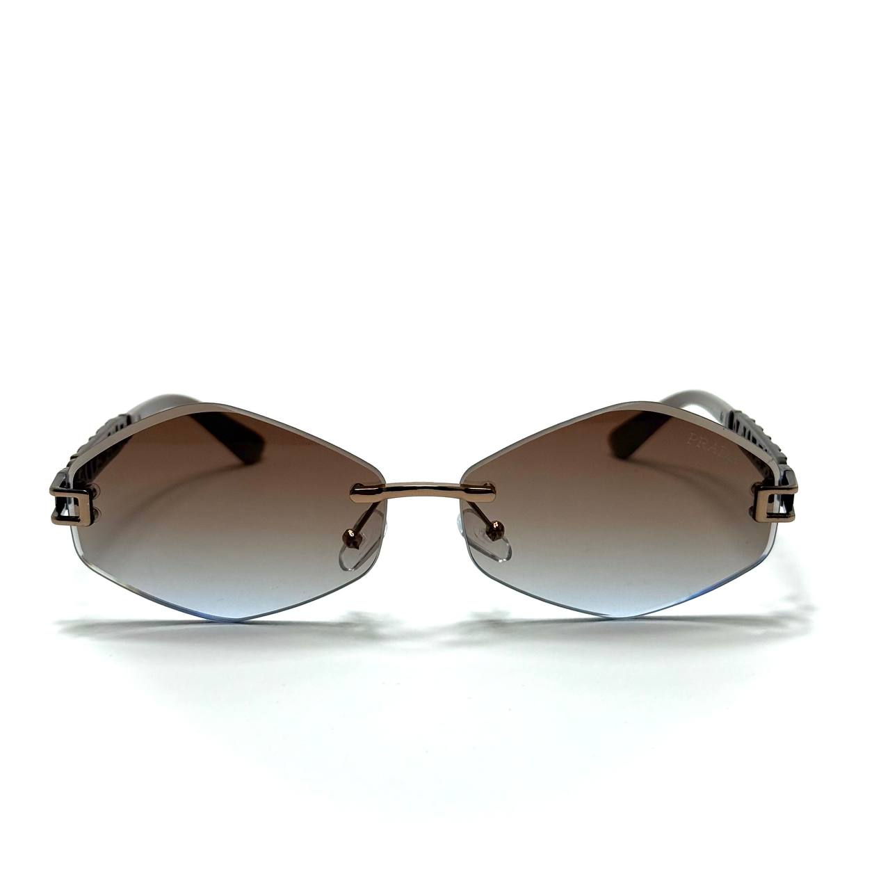 Prada Geometric Rimless Sunglasses – Gold / Brown Gradient
